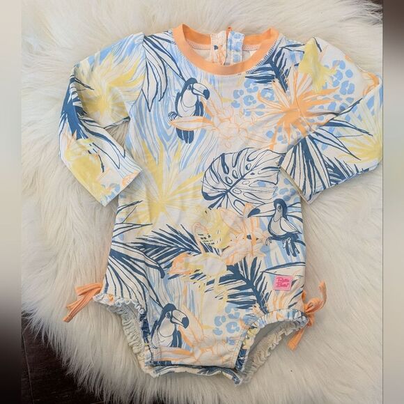 Ruffle Butts Birds of Paradise Rash Guard Tropical Long Sleeve Baby 18-24 Months - Picture 1 of 8